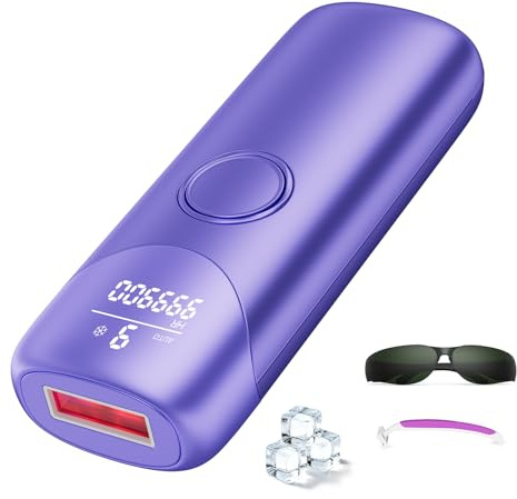 Epilatore a luce pulsata con 999.900 impulsi luminosi, epilatore Lasrr per depilazione con 9 livelli di energia, viola