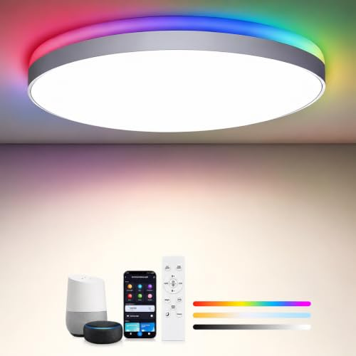 LED Deckenleuchte 36W 3600lm Ø30cm - Smarte Deckenlampe RGBIC & CCT 3000K-6500K, Dimmbar, Kompatibel mit Alexa, APP-Steuerung, Fernbedienung, Nachtlicht, Ideal für Schlafzimmer, Wohnzimmer, Küche