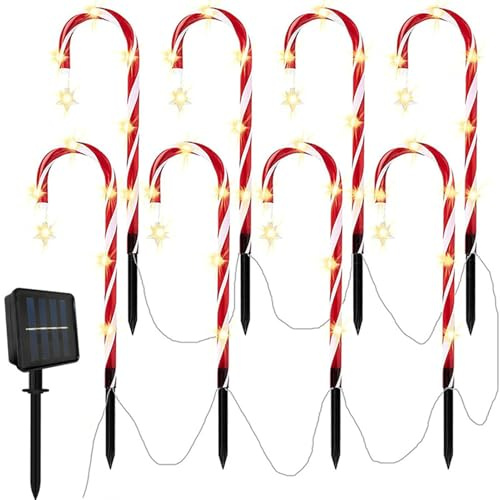 Bastone Di Zucchero Illuminato | 1200mAh Luce Da Per Feste Alimentata A Energia Solare - Decorazioni Per Percorsi Esterni | Per Giardino Cortile Patio Terrazza Parco Viale