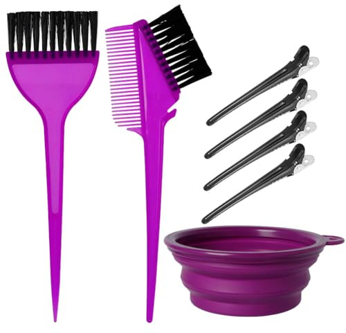 MOONMINI Hair Dye Color Brush and Bowl Set, Color Bowl Brushes Tool Mixing Bowl Kit Tint Comb for Hair Tint Dying Coloring Applicator (Purple)