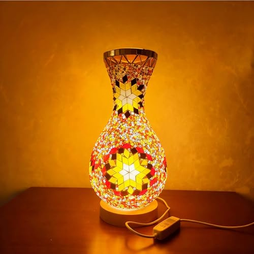 wpdash Ambient Plug-in Turkish Table Lamp - Wood Base USB Power Can Hold Water for Bedside Reading Enhancing Window Sill Decor or Creating a Calming Home Office Vase Light（5.11in*11in）
