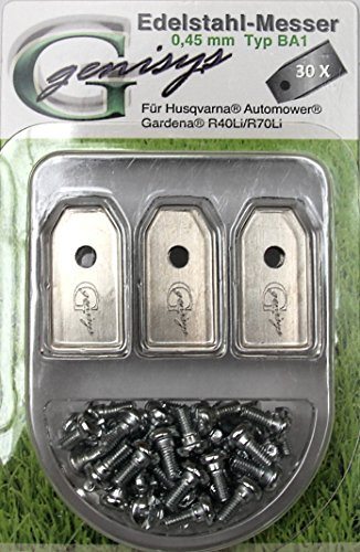 Genisys 30 Ersatz Messer Klingen kompatibel für Husqvarna ® Automower ® / Gardena Mähroboter Typ BA1: 0,45mm + Schrauben