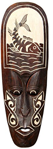 Schöne 50 cm Wand Maske Fisch Fish Tribal Maori Holz Tier Afrika Maske 82