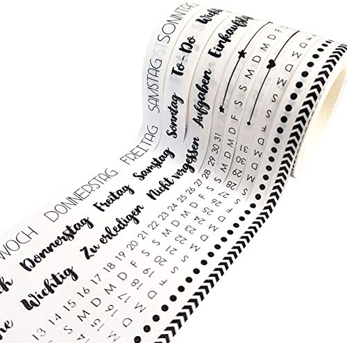 Papierdrachen 9 Washi Tapes für dein Bullet Journal | Handlettering | Wochenplan und Tage einfach aufkleben | To Do | Aufgaben | Einkaufsliste | Ideal für Anfänger und Profis