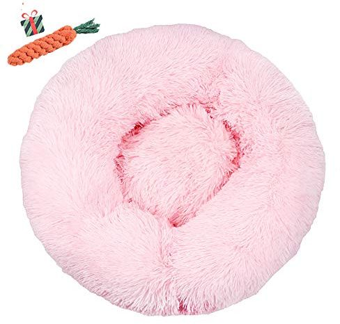 Chickwin Cama Gato Suave Cama Perro Redonda, Mascotas Calentito Cojín Lavable Invierno de Felpa, Antideslizante Cómoda y Lavable Mascota Cama (Rosa Claro,40CM)