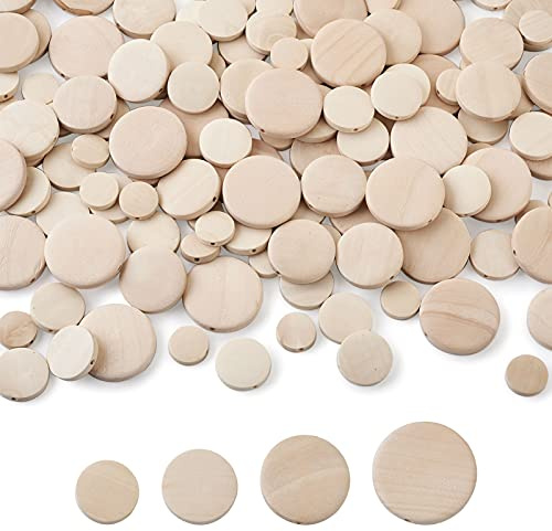 Cheriswelry 160pcs Unfinished Flat Round Wood Coin Beads Natural Wooden Disc Circle Spacer Loose Beads Charms Board Tags for DIY Jewellery Crafts Making(15/20/25/30mm)