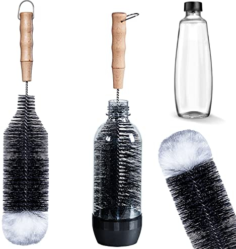 LiangMai 1L Bottle Brush Compatible with SodaStream Duo Glass Bottle, 1L PET Bottle, 1L KST Bottle, 1L Easy Bottle, 1L Power Bottle, for All SodaStream 1L Bottles with Wool Head and Long Handle