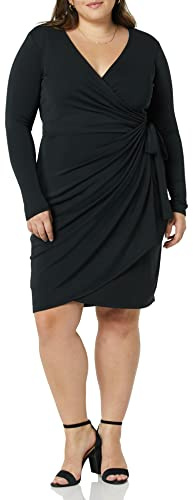 Amazon Essentials Abito Classico Avvolgente a Maniche Lunghe (Taglie Forti Disponibili) Donna, Nero, XS