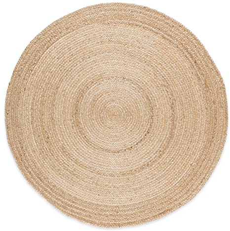 DomDeco Jute-Teppich AJALA Rund, Flachgewebe, echte Handarbeit, nachhaltig, geflochten aus Reiner Naturfaser, geeignet für Wohnzimmer/Esszimmer/Diele, Beige in Ø200cm