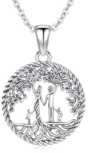 Collar para Madre Mujer Colgante Árbol de la Vida de Plata de Ley 925 Collar con Colgante de Madre e Hijos Familiar de Joyería Regalos para Mamá Hija Abuela Hermana Esposa (B-madre con dos hijos)