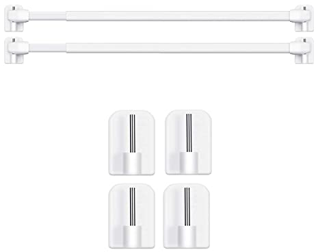 BANJILI-2 Stück Scheibengardinenstange für Fenster Küche DIY-Projekte Ausziehbar Vitragestangen mit Selbstklebehaken (30-50CM-(2Stücks))