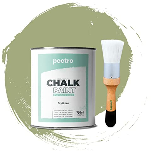 Chalk Paint Peinture Craie 750ml + Brosse en Bois spéciale Pack - Peinture à la Craie pour Meuble Bois - Deco Maison et Deco vintage - Peinture Meuble Bois Effet Craie (VERT SEC)