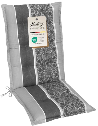 Herlag Gartenmöbelauflage Valeria Hochlehner 123x50x7,5cm | Sitzauflage Mandala-Muster | Polsterauflage Klappsessel | Gartenstuhlauflage Design-Edition | Öko Tex 100 | 1 Polster | Grau Streifen