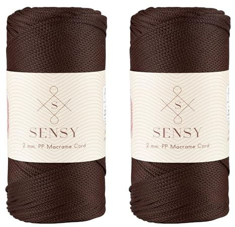 2 Pack of Sensy Premium 2mm 251 Yards Polyester Rope 100% Polypropylene Cord Macrame Cord 2mm Crochet Bag Cord Macrame Rope Crochet Thread for Knitter (Brown)