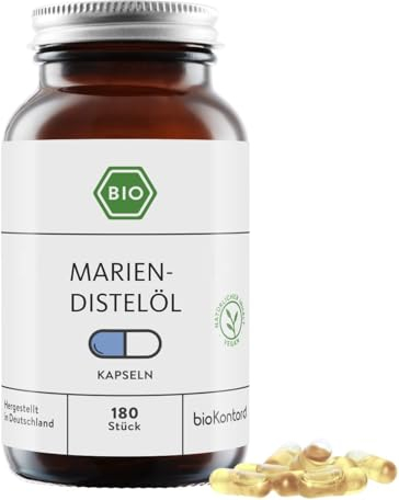 Mariendistelöl Kapseln BIO 180 Stück vegane Kapseln | 500 mg Mariendistelöl nativ und kaltgepresst je Kapsel | bioKontor