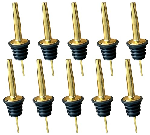 Gold-Edelstahl Ausgießer und Dosierer für Spirituosen, Wein, Essig und Öl - Ausschenkhilfe Barzubehör x10