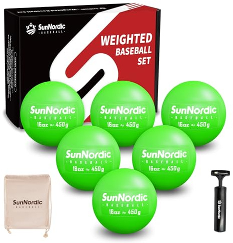 SunNordic 16oz Weighted Baseball Set for Pitching & Power Training