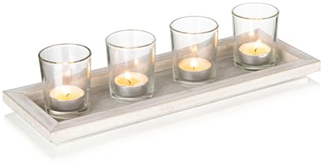 Hanobe Portacandele Vassoio decorativo: vassoi rettangolari in legno per candelabri rustici, centrotavola da tavolo da fattoria, lungo e stretto, per cucina, tavolino da caffè, decorazione per la casa