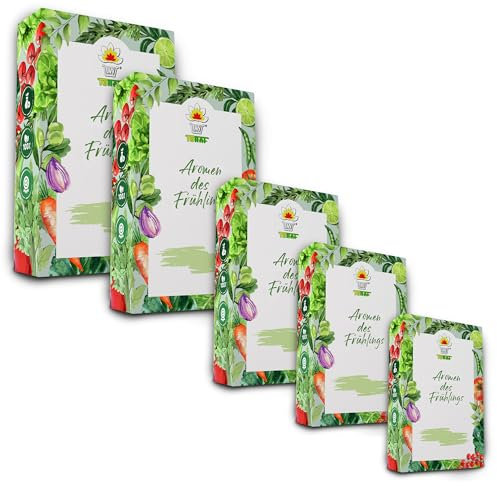 TORAF Set di semi di ortaggi biologici 5x 12 pack per cucina, balcone e giardino, porro, fragola, rucola, ravanello, spinaci, lattuga, lattuga d'agnello, cavolo e altri, coltivati in proprio