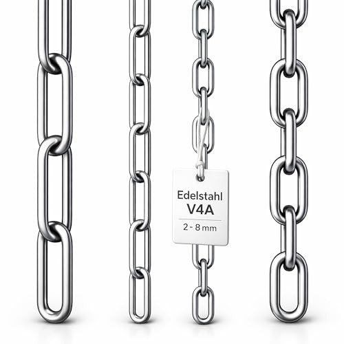 Edelstahlkette VA4 Rundstahlkette Ankerkette Edelstahl Kette Stahlkette ähnl. DIN 766 / DIN 763 (Kurzgliedrig - 2 mm = 3 Meter)