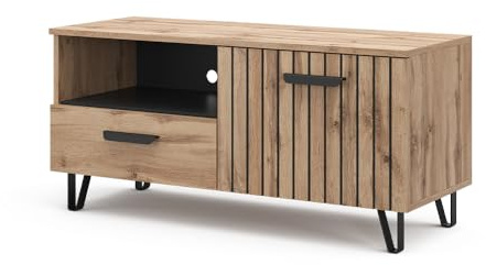 Vicco Mueble bajo para TV Amber, Marrón, 100.2 x 48.5 cm con cajón y Puerta, con Compartimento de Almacenamiento Adicional
