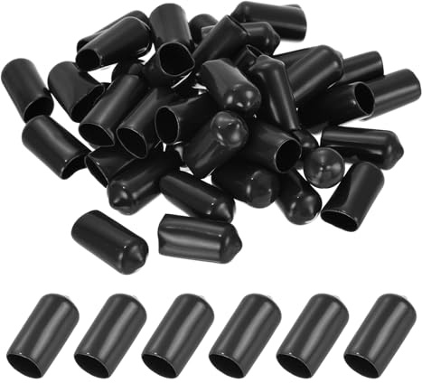 PATIKIL 10mm Embouts en Caoutchouc Vinyle Flexibles Noirs 50 Paquets | Capuchons de Protection de Vis Boulons Ronds, pour Tubes Métalliques Tiges de Boulons