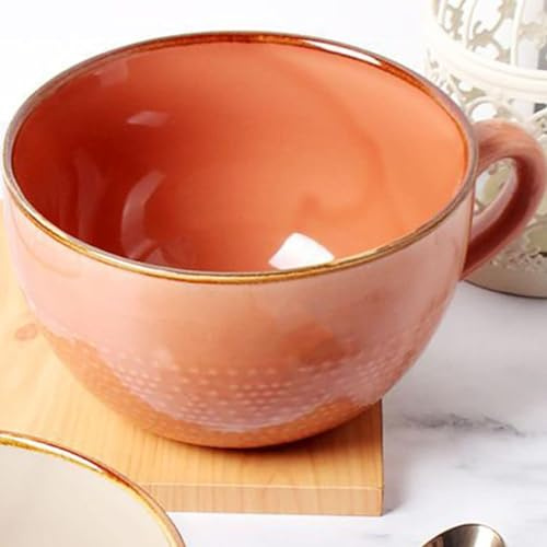 700ml Kaffeetasse, Cappuccino Tassen Steingut, XXL Tasse Keramik Suppentassen mit Henkel, Keramik Becher,Groß Müslischalen mit Henkel,Salat Schale,Kaffeetasse aus Porzellan (Erdrot)