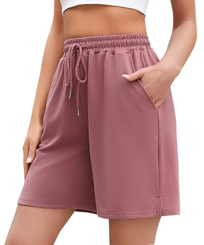 Jezonga Women's Running Shorts Gym Jogger Sweat Athletic Travel Casual Loose High Waisted Lounge Bermuda Sport with Pockets Rose Pink, M