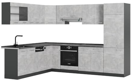 Vicco Hörnkök R-Line, betong/antracit, 287 x 227 cm, AP Antracit, för individuell utbyggnad med kompatibla tilläggsmoduler
