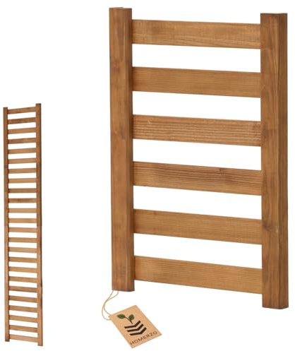 Växtkruka med spaljé med växtlåda, blomlåda av trä för trädgård, balkong, terrass, upphöjd bädd med 18 l plastväxtinsats (horisontellbrun, extra spaljé 36 x 50)