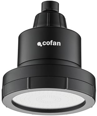 Cofan Rociador de ducha redondo con acabado en negro | Cabezal de ducha de alta presión con filtro de 15 etapas | Rotación 360° | Ahorro de agua | Fácil instalación | Medidas: 11,5 x 13,5 cm