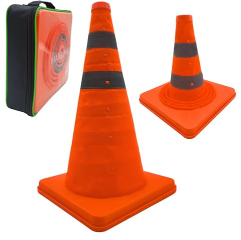 2x18 (45cm) Collapsible Traffic Safety Cones Dual Reflective Collar Pop-up Warning Cone for Road Parking Driving Practice Orange