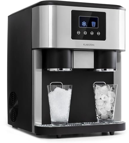 Klarstein Eiswürfelmaschine Klein, 1,8L Eiswürfelbereiter, Eiswürfelmaschine für Crushed und Bullet Eis, Schnelle Mini-Eiswürfelmaschine, Leichte Reinigung, Eiswürfelbereiter für 15kg/24h