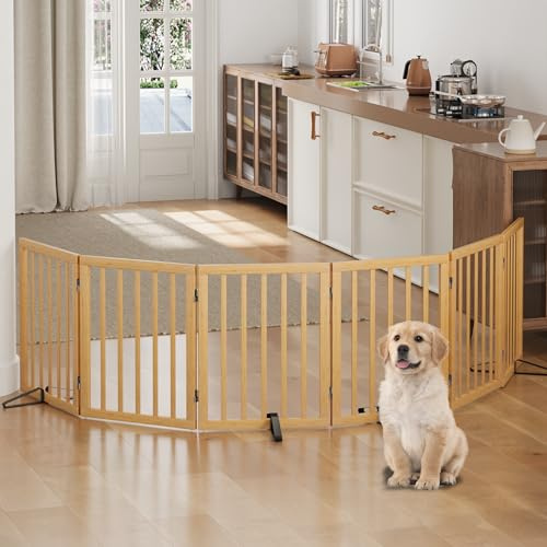 Dog Gates for Doorways, Foldable Dog Gate Indoor, Pet Gates for Doorways Bedroom 6 Panels (natural)