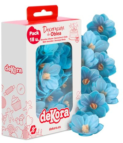 dekora – Fleurs Comestibles pour Gâteau, 18 Gaufrettes Camélias bleues, 4 cm, sans sucre, sans gluten, sans lactose, Décoration Gâteau pour Anniversaire, Mariage, Baptême, Gender Reveal, Baby Shower