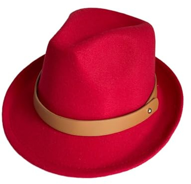 Générique Cappello Fedora Uomo Donna Cappello Trilby in Feltro Retro Floppy Panama Jazz Cap Cappelli Melone Gangster Gentlemans Flat Hat, rosso, Taglia unica