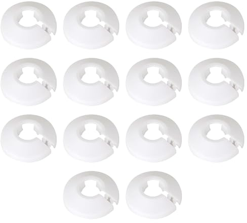 14 st vita radiatorrörskydd, vattenrörsskydd dekoration, PP-plast VVS täckplattor, värmerör skydd, för 15 mm diameter rör dekoration