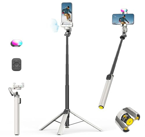 AOCHUAN Gimbal per smartphone 4 in 1 con apertura automatica da 71 pollici per iPhone e Android, stabilizzatore per telefono AI Face Tracking (senza app necessaria) con telecomando magnetico, giunto