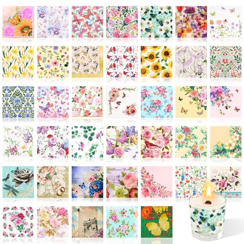 80 Pack 40 Styles Assorted Floral Napkins, Decorative Decoupage Napkins Cocktail Floral Paper 13'' for Birthday DIY Crafting Wedding Party