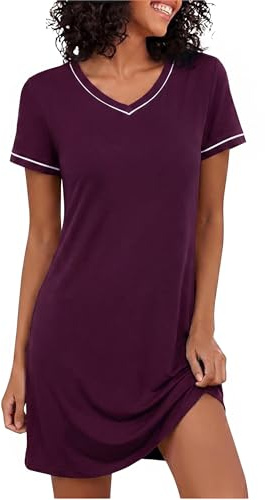 Marvmys Camicia da Notte Donna Cotone Manica Corta Scollo a V Estiva Leggera e Confortevole Abito da Notte da Casa