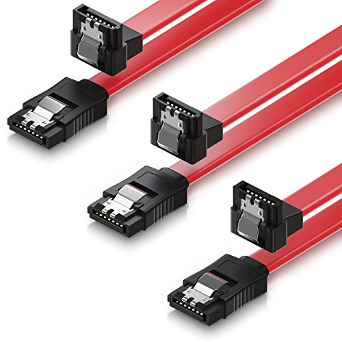 deleyCON 3x 50cm SATA III Kabel S-ATA 3 Datenkabel für SSD HDD Festplatte 6 GBit/s Verbindungskabel Anschlusskabel - 1x Gerade 1x 90° L-Type Stecker - Rot