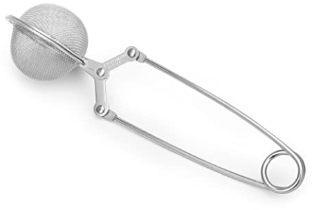 Fackelmann 49151 Pince à thé, pince à tisane, pince pour thé en vrac, boule à thé, infuseur à thé, infuseur de tisane, Acier inoxydable, Argenté, 15,5 x 4,3 cm