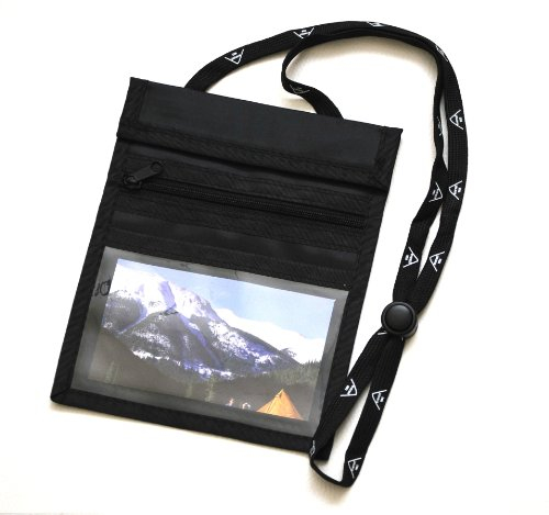 everest 1953 | Brustbeutel Reisezubehör | 17,5 x 14,5 cm, schwarz, Nylon | 3 Fächer, Sichtfenster, Reißverschluss, verstellbare Schnur | Dokumentenschutz unterwegs