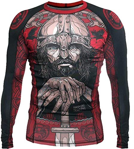 Hardcore Training Men's Rash Guard Compression Long Sleeve Kompression Lång Arm Herr Män Jiu Jitsu MMA No-Gi Tight BJJ (DE/NL/SE/PL, Alfa, L, Regelbunden, Regelbunden, Red/Black/Grey)
