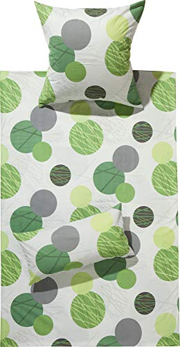 REDBEST Bettwäsche-Set Renforcé Kreise, Bettbezug, Kissenbezug grün Größe 80x80 cm / 135x200 cm - herrlich weich, strapazierstark, mit Reißverschluss (weitere Farben, Größen)