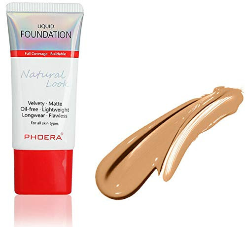 AQUAPURITY PHOERA Full Coverage Foundation New Formula Waterproof Long Lasting Oil Free Velvet Matte Liquid Foundation for Oily Skin Flawless Makeup Base Cream Concealer (105 Sand…)