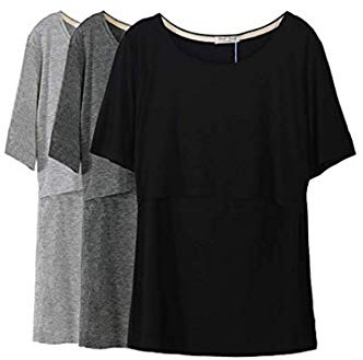 Smallshow Mujer Enfermería Tops de Manga Corta en Capas de diseño Camisas de Lactancia Materna,Black/Grey/Dim Grey,L