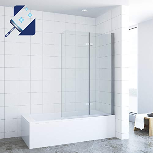 AQUABATOS® Pannello divisorio doccia 100 x 140 cm per vasca da bagno e vasca da bagno, meccanismo di sollevamento, pieghevole, in vetro di sicurezza da 5 mm