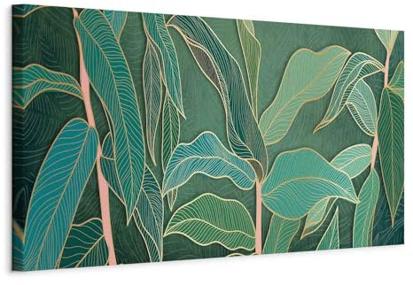 artgeist Acoustic Canvas Wall Art Print Abstract 53x18 in - 1pcs Picture with Acoustic Foam Sound Print Artwork Room Acoustics Soundproofing Tropical Leaves Jungle Exotic Green b-C-0757-b-a