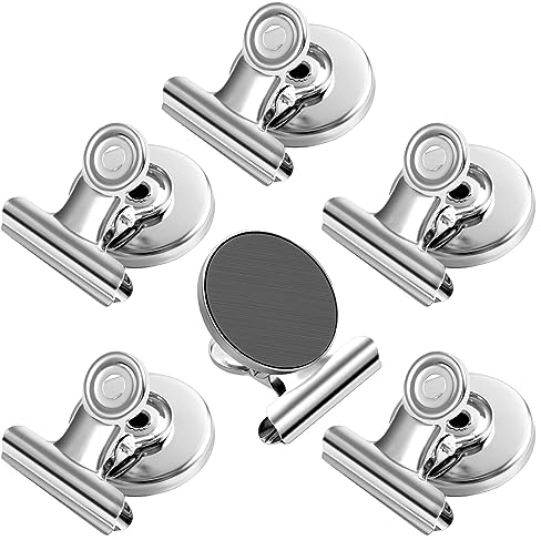 FINDMAG 6 Pack Silver Magnetic Clips, Strong Heavy Duty Clips, Fridge Magnets Clip, Whiteboard Magnets Clip, Metal Magnet Clips for Refrigerator, Whiteboard, Office, Classroom